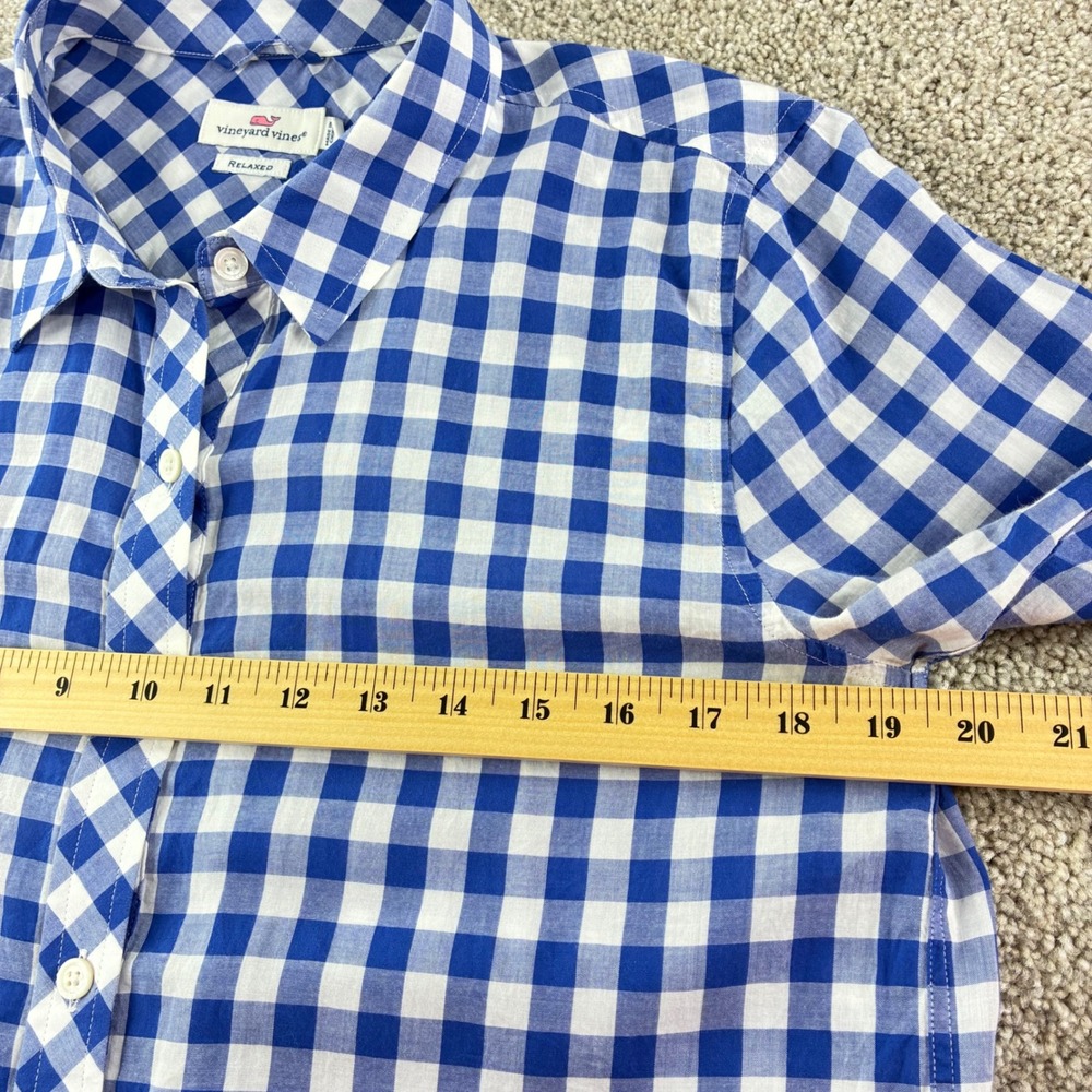 Vineyard Vines Size 6 Blue White Gingham Button Front Shirt Relaxed Fit Preppy - Picture 6 of 8